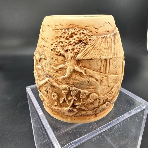 Vintage Argentine Hand-Carved Decorative Vessel Western Metal Interior HS121 - Picture 4 of 8